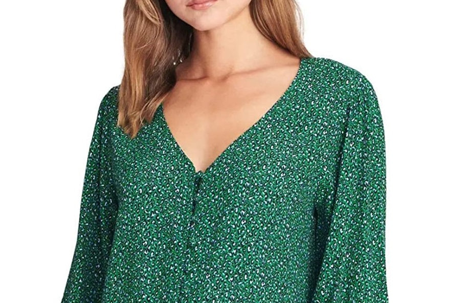 Sanctuary Women's Noelle Smocked Cuff Blouse Green Size Medium
