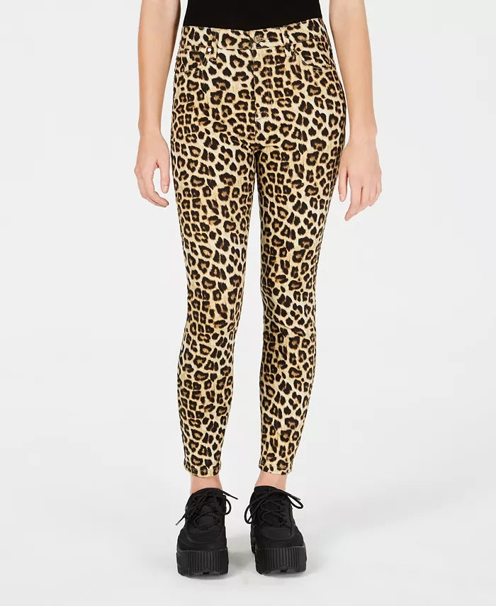 Celebrity Pink Junior's Cheetah Print Skinny Ankle Jeans Brown Size 15