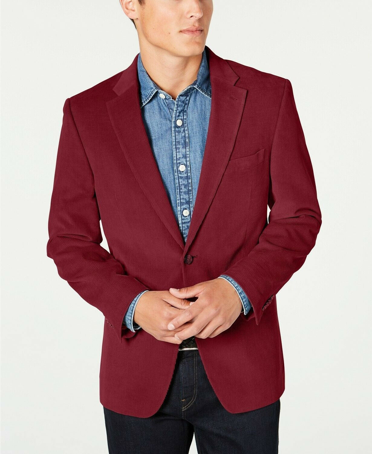 Tommy Hilfiger Men's Modern-Fit Thflex Stretch Textured Sport Coat Red Size 40