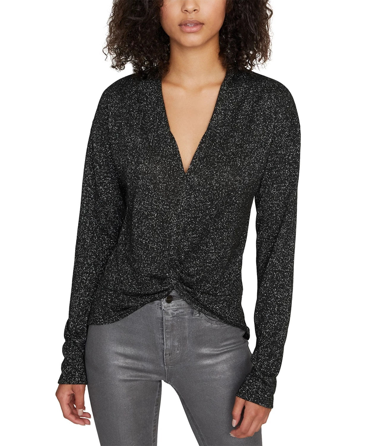 Sanctuary Women's Knot Interested Plunge Neck Top Black Size X-Small