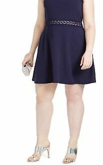 Speechless Women's Trendy Lace Trim ए-लाइन ड्रेस ब्लू साइज़ 18