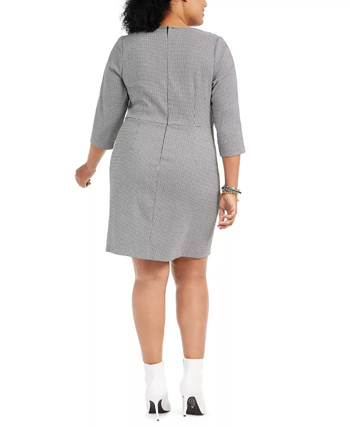 Betsey Johnson Women's Trendy Plus Size Ruffled Houndstooth Sheath Dress Gray Size 16W
