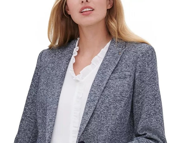 Tommy Hilfiger Women's Marled Single-Button Blazer Blue Size 16