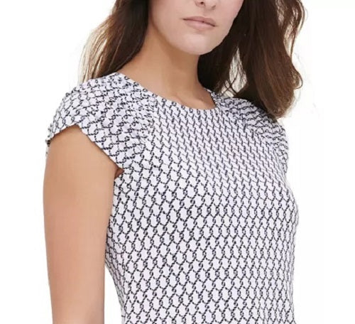 Tommy Hilfiger Women's Printed Ruched-Sleeve Top White Size X-Small