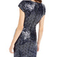 Teeze Me Juniors' Mesh-Inset Sequined Bodycon Dress Navy Size 1
