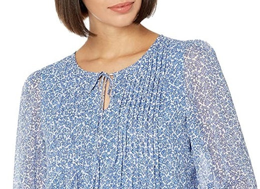 Tommy Hilfiger Women's Pintucked Printed Blouse Blue Size X-Large