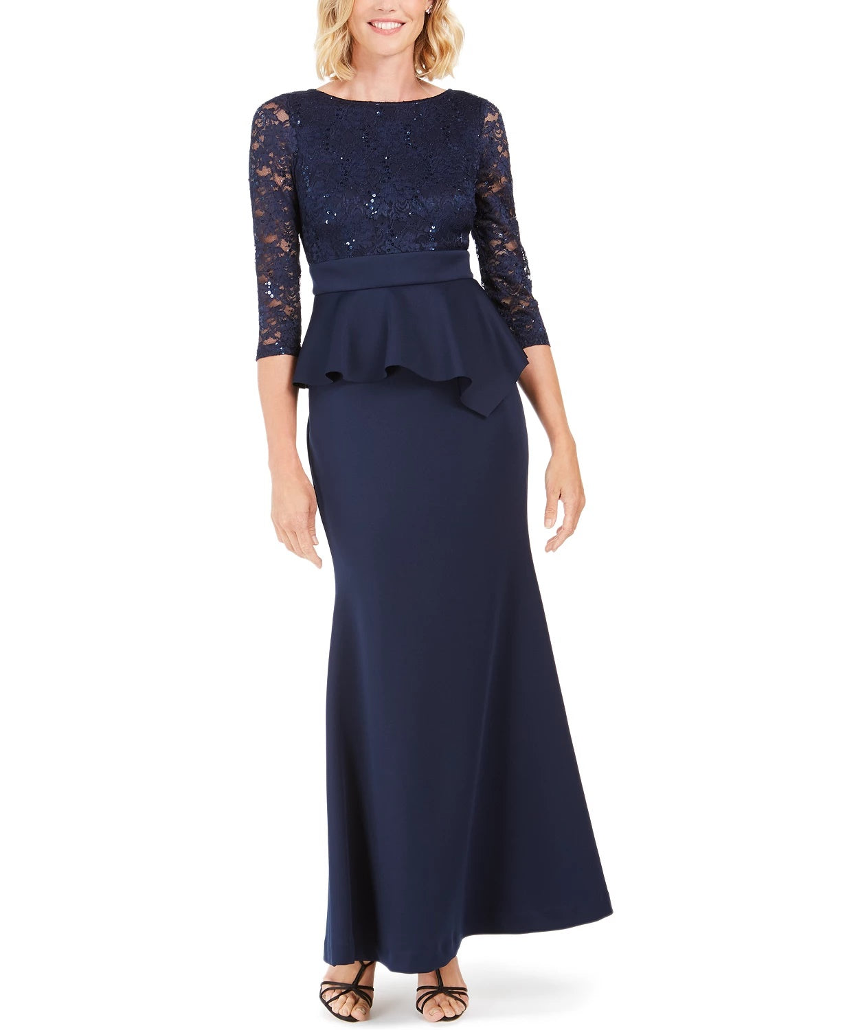 Jessica Howard Women's Peplum Gown Navy Size 6