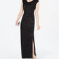 Jessica Howard Women's Petite Metallic Floral Draped Gown Black Size 0