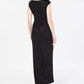 Jessica Howard Women's Petite Metallic Floral Draped Gown Black Size 0