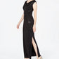 Jessica Howard Women's Petite Metallic Floral Draped Gown Black Size 0