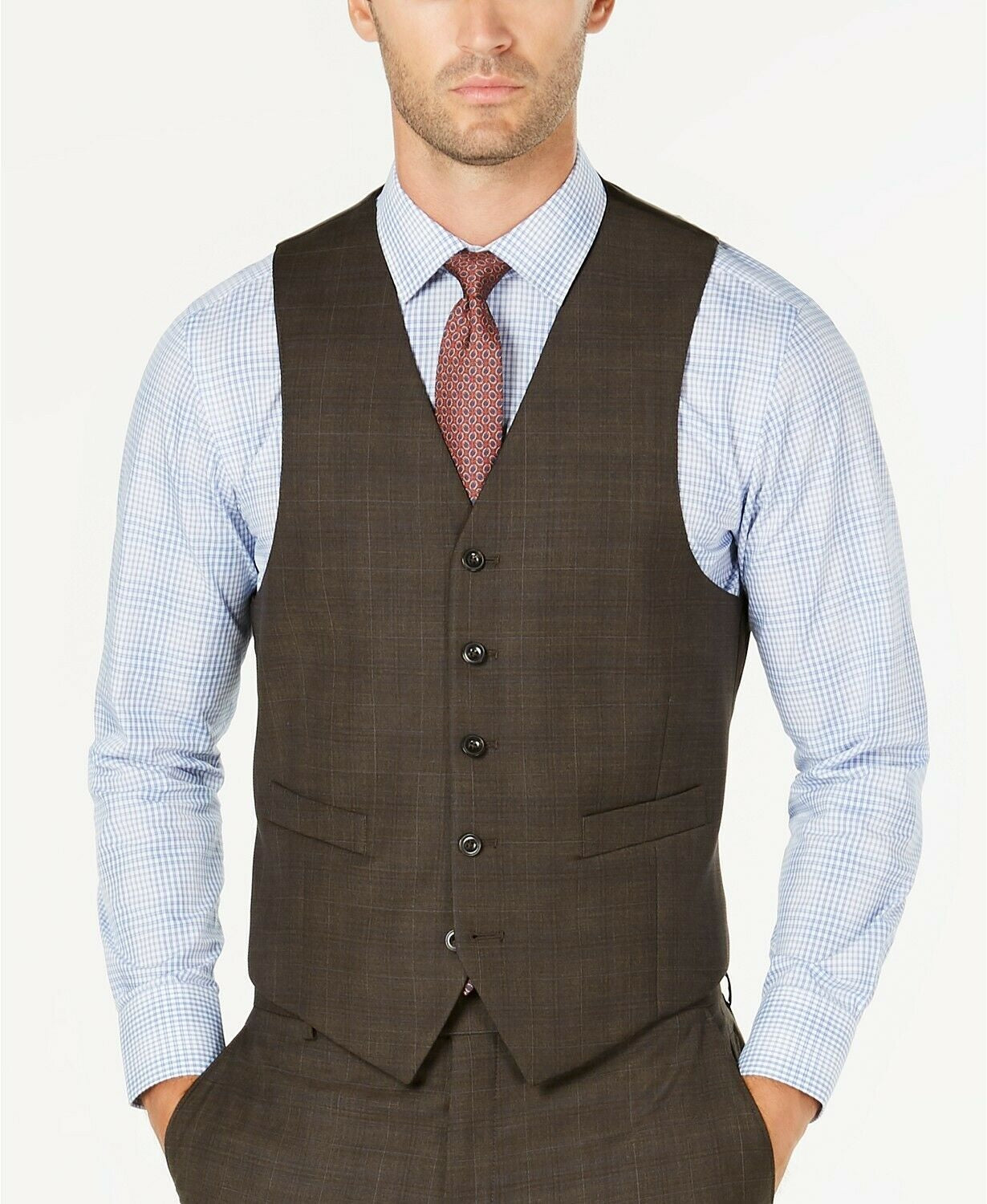 Michael Kors Men's Classic-Fit Airsoft Stretch Suit Vest Brown Size Large