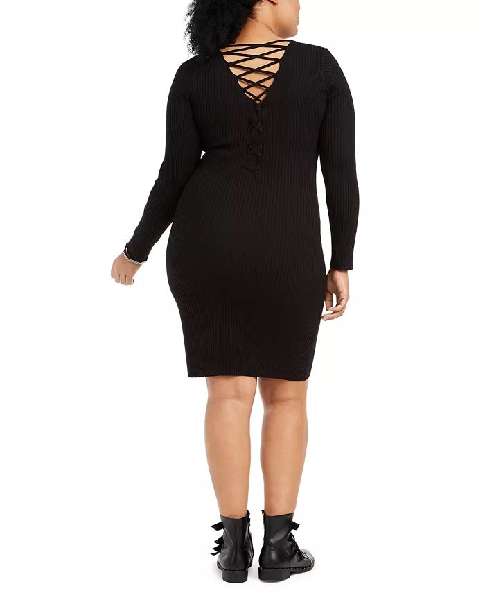 Planet Gold Women's Trendy Plus Size Lace-Up-Back Bodycon Dress Black Size 2 Extra Large