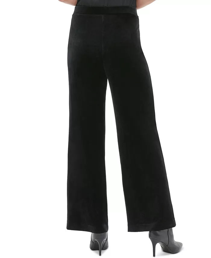 Calvin Klein Women's Velvet Wide-Leg Pull-On Pants Black Size Large