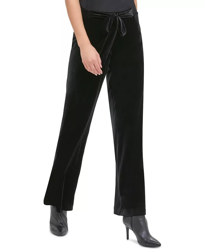 Calvin Klein Women's Velvet Wide-Leg Pull-On Pants Black Size Large