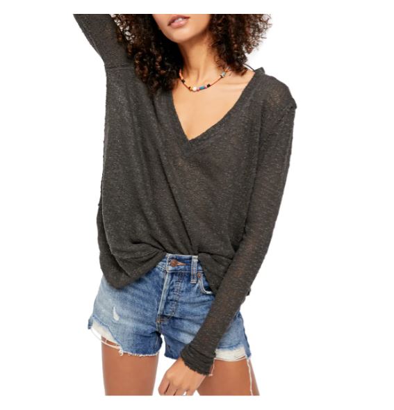 Free People महिलाओं का ओशन एयर हैची पुलओवर काला, साइज़ X-स्मॉल