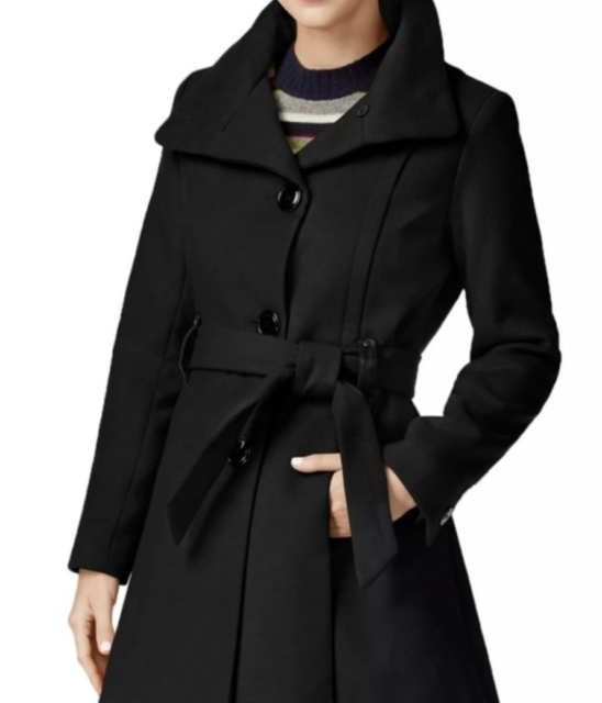 Madden Girl Junior's Belted Skirted Coat Black Size Large