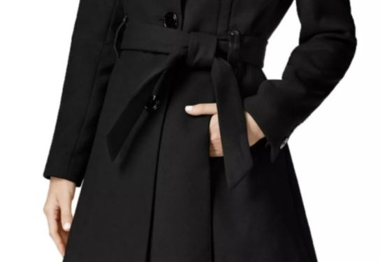 Madden Girl Junior's Belted Skirted Coat Black Size Large
