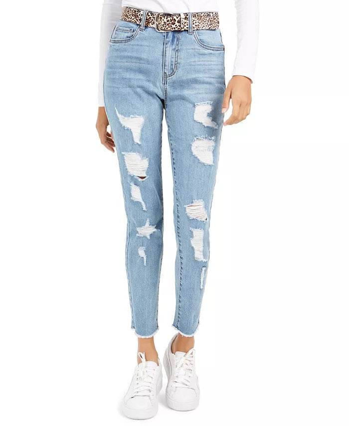 Dollhouse Juniors' Ripped Skinny Jeans With Belt  Blue Size 9