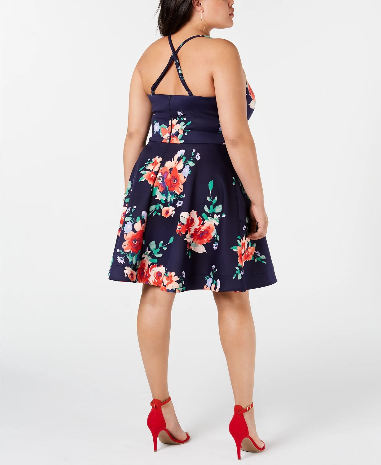 Sequin Hearts Women's Trendy Floral Fit & Flare Dress Red Size 18