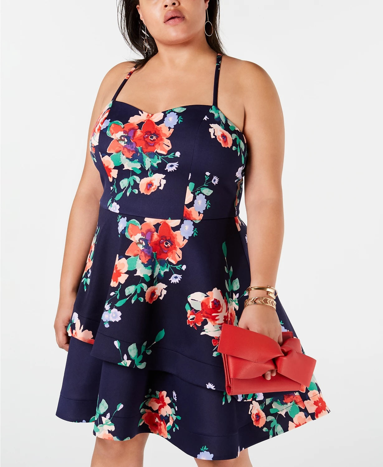 Sequin Hearts Women's Trendy Floral Fit & Flare Dress Red Size 18