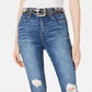 Dollhouse Juniors' Ripped Skinny Jeans With Belt Navy Size 11