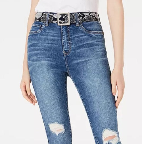 Dollhouse Juniors' Ripped Skinny Jeans With Belt Navy Size 11