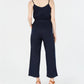 Monteau Women's Petite Paperbag-Waist Wide-Leg Jumpsuit Navy Size Petite Large