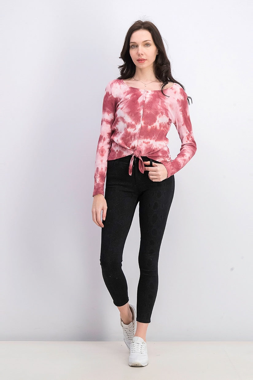 Ultra Flirt Juniors' Tie-Dye Thermal Top Red Size Extra Small