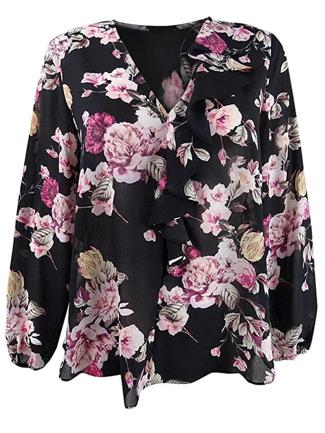 Rachel Rachel Roy Women's Layla Asymmetrical-Ruffle Top Black Size Large