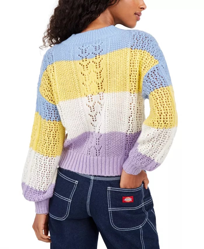 Ultra Flirt Juniors' Striped Balloon-Sleeve Sweater Blue Size Extra Large