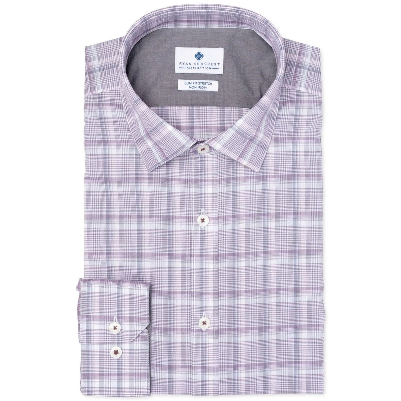 Ryan Seacrest Distinction Men's Amethyst Plaid Dress Shirt Light Purple Size 17 x 34-35"