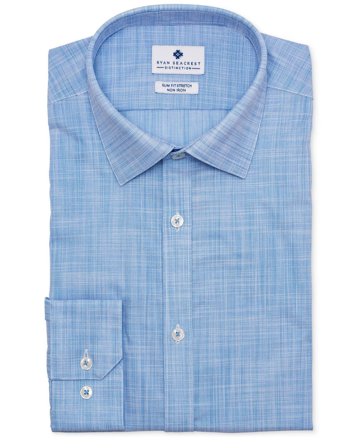 Ryan Seacrest Distinction Men's Ultimate Slim-Fit Non-Iron Performance Stretch Dress Shirt Blue Size 14.5X32-33