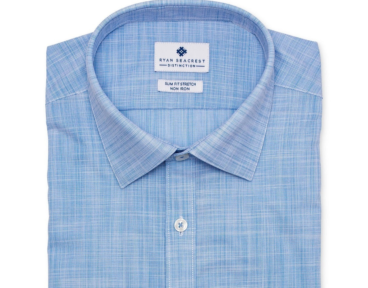 Ryan Seacrest Distinction Men's Ultimate Slim-Fit Non-Iron Performance Stretch Dress Shirt Blue Size 14.5X32-33