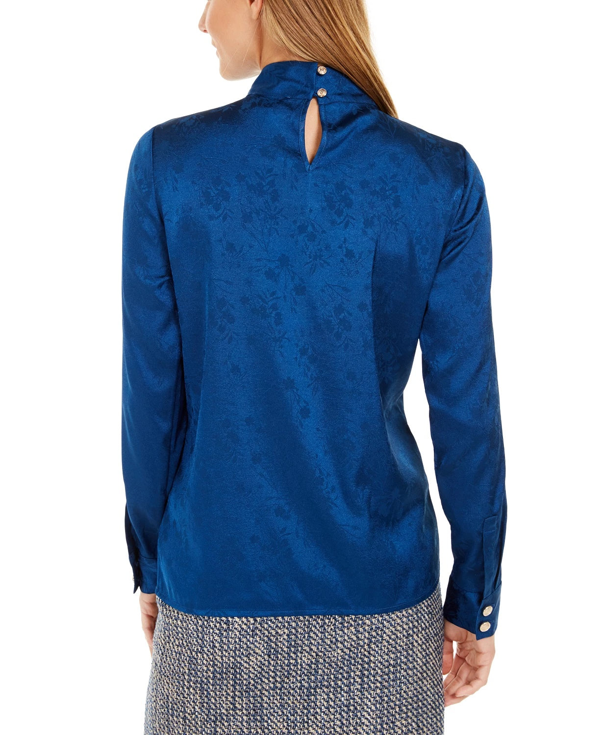 Calvin Klein Women's Printed Mock Neck Top Medium Blue Size Small