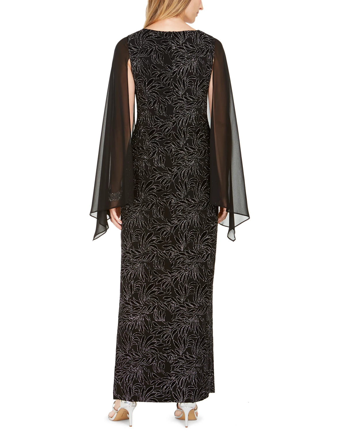 Connected Embellished Women's Flocked Chiffon Gown Silver Size 6