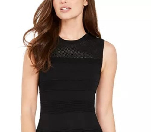Vince Camuto Women's Sleeveless Mesh Fit-And-Flare Dress Black Size Large