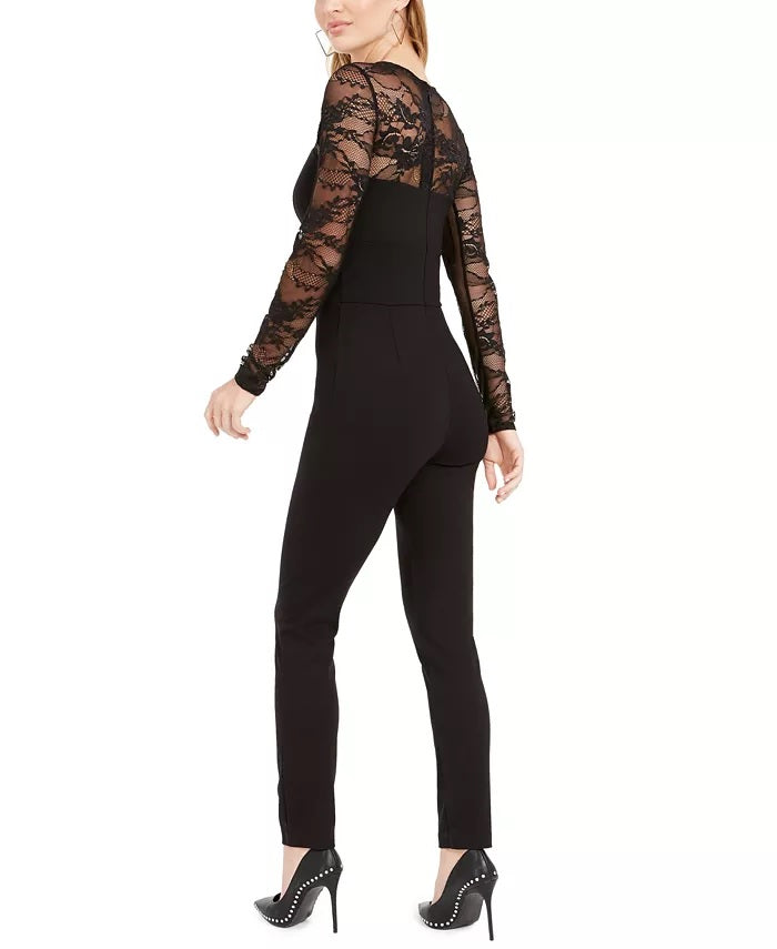 Guess Women's  Sheer Sleeve Cut-Out Jumpsuit Black Size Small