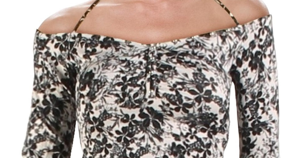 Guess Women's Julissa Printed Off-The-Shoulder Top Silver Size Small