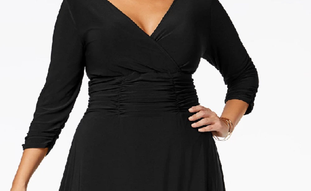 NY Collection Women's Plus Ruched A Line Dress Black Size 3X