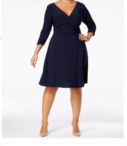 NY Collection Women's Plus Ruched A Line Dress Navy Size 1X