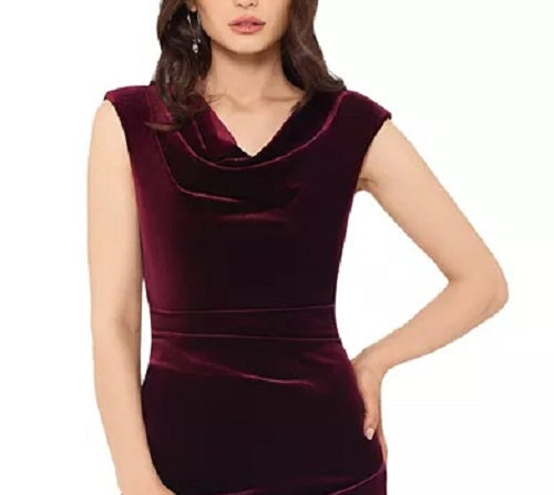 XSCAPE Women's Petite Drape-Front Velvet Gown Lt/Pas Purple Size 8