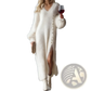 V Neck Button Split Knit Maxi Dress