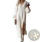 V Neck Button Split Knit Maxi Dress