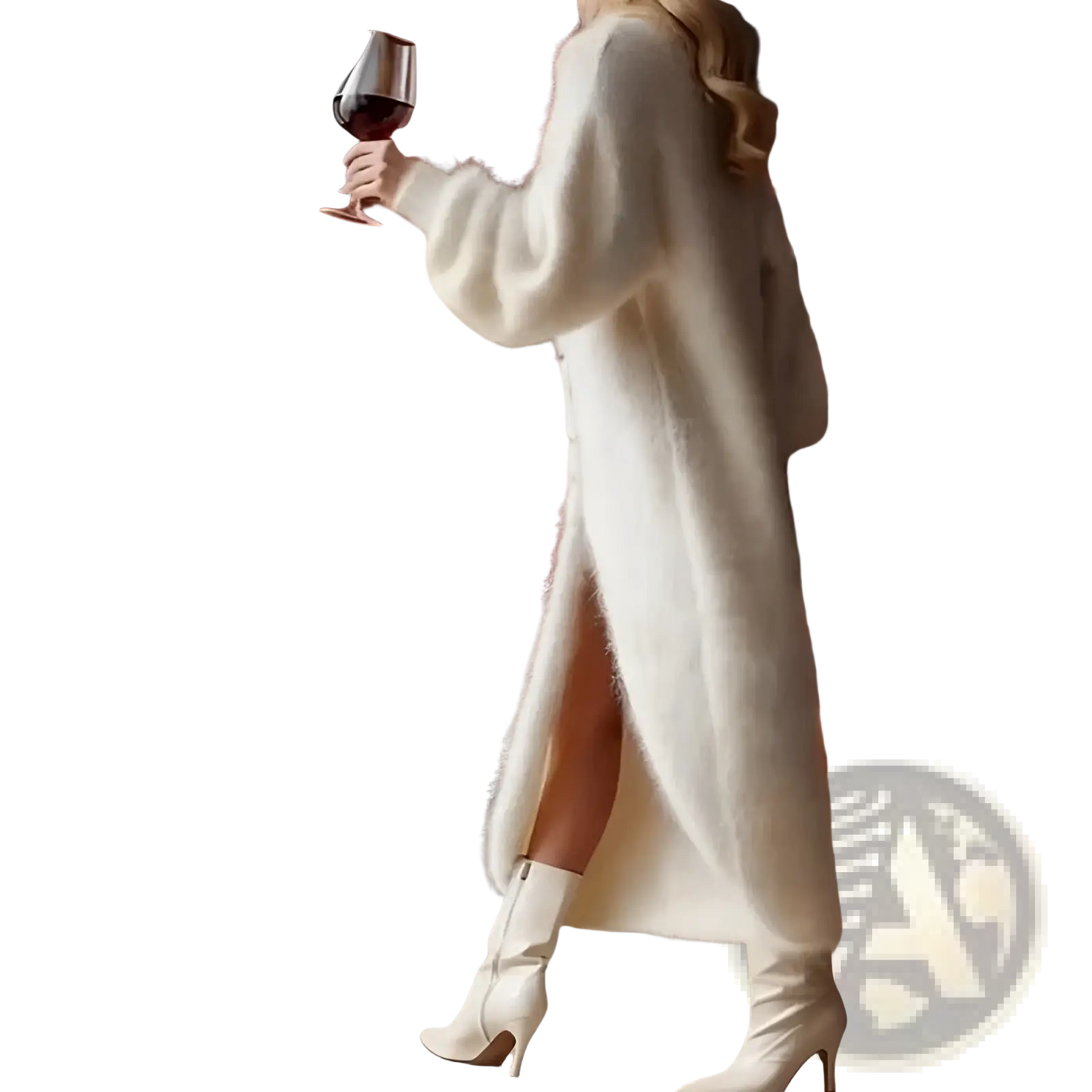 V Neck Button Split Knit Maxi Dress