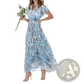 V-neck Floral Ruffle Maxi Summer Dress