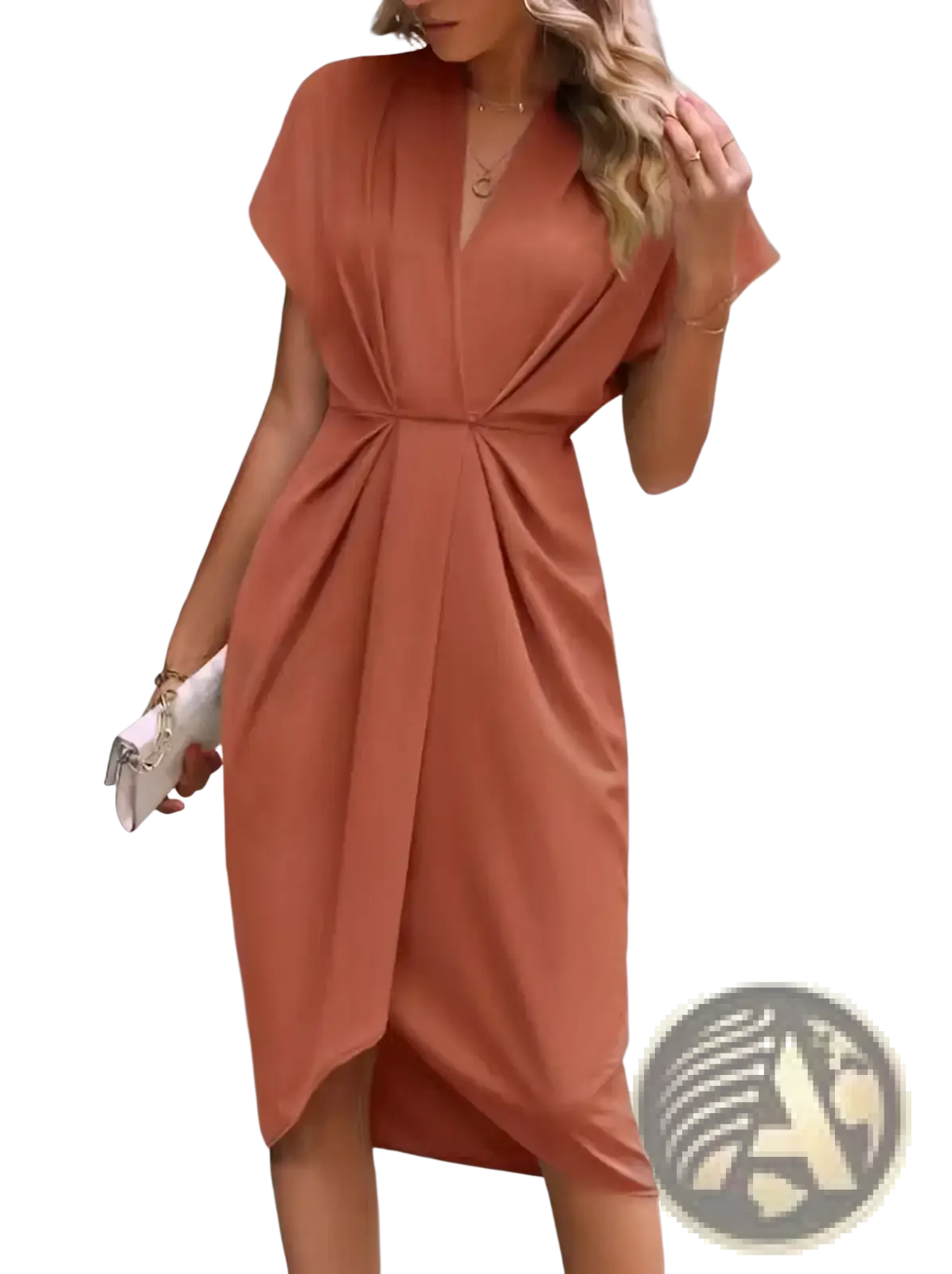 V Neck Flutter Sleeve Pleated Wrap Midi Dress