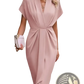 V Neck Flutter Sleeve Pleated Wrap Midi Dress