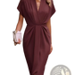 V Neck Flutter Sleeve Pleated Wrap Midi Dress