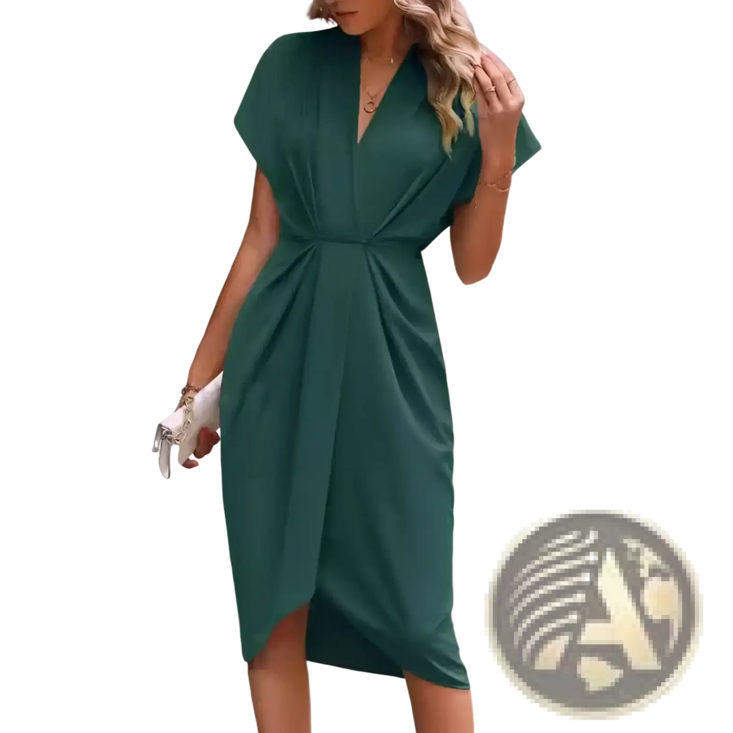 V Neck Flutter Sleeve Pleated Wrap Midi Dress