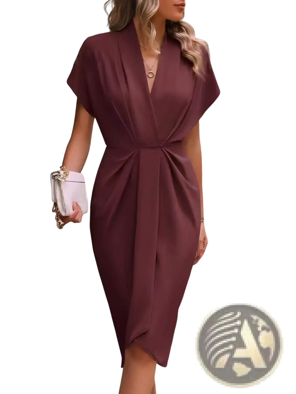 V Neck Flutter Sleeve Pleated Wrap Midi Dress